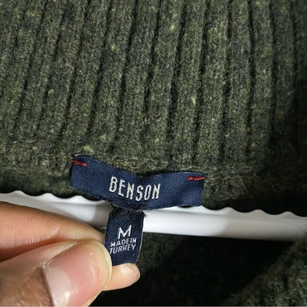 Benson Men's Green Shawl Collar Cable Knit Sweater - Picture 5 of 6